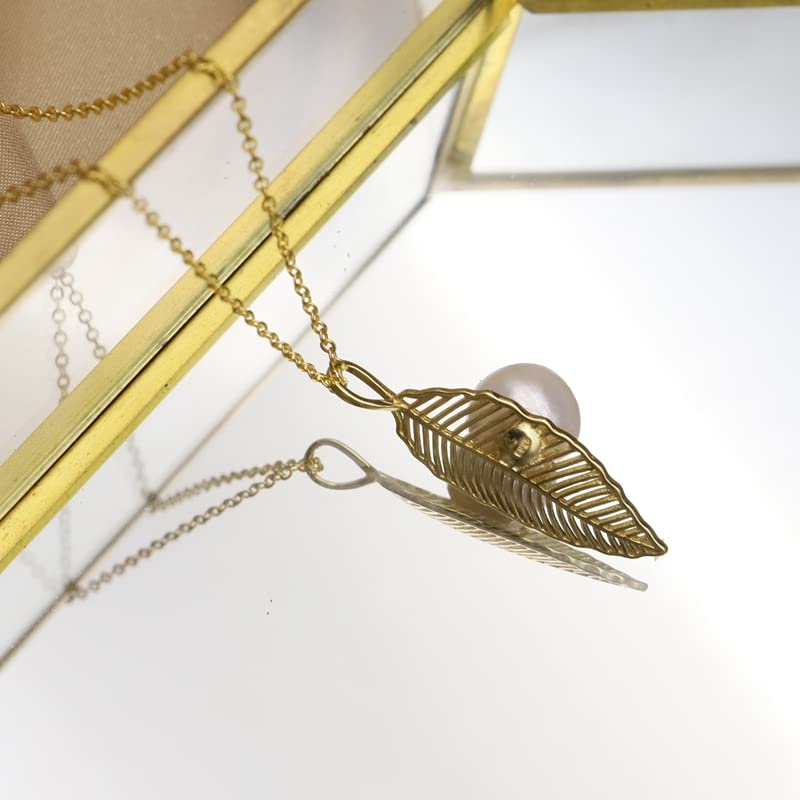 LOKILOKI Collar De Perlas De Agua Dulce Naturales De Plata De Ley con Hojas Huecas Joyería Exquisita De Moda De Cumpleaños para Mujer