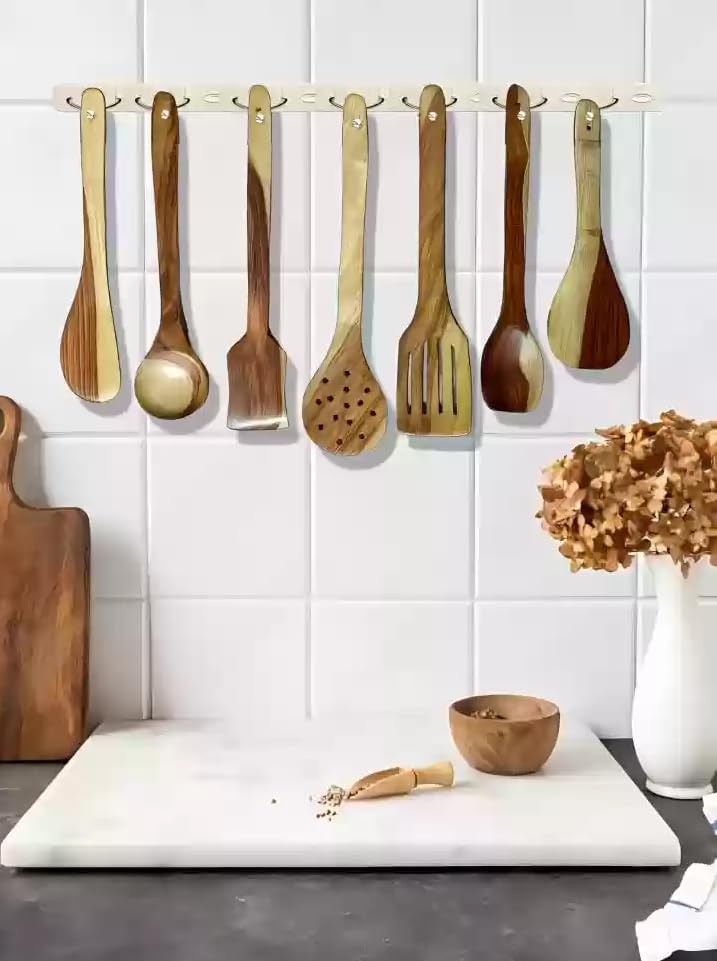 Image of Foxwood- Sheesham Wood Spatula Set | Spatula Set for Cooking Includes Frying, Serving, Spatula, Chapati Dessert, Rice Spoons | Kitchen Utensils. (Pack of 7)
