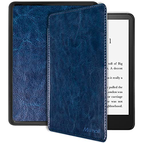 Miimall Compatible with Kindle Paperwhite 11th Generation 2021 Leather Case with Hand Strape Leather Cover Cases for Kindle Paperwhite 11th 2021 and Kindle Paperwhite Signature Edition 2021(Dark Blue)