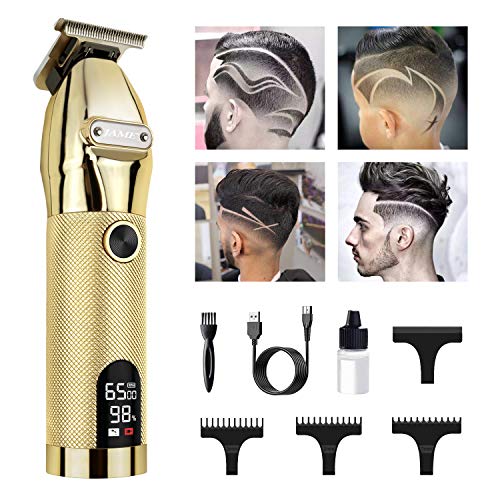 Professional Hair Clippers, Cordless Outlining Trimmer Hair Cuttings Kit,Ciwellu T-Blade Close Cutting Outliner Trimmer For Men, Lcd Display Zero Gapped Detail Barber Beard Shaver #TOP1