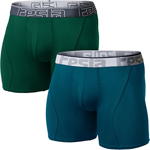 TSLA Men's Breathable Underwear, Performance Cooling Mesh Boxer Briefs, Open Fly Trunks with Pouch, Fly-Front 6inch 2pack Green/Green, Medium