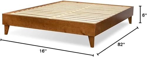 Miniatura 56 de eLuxurySupply Marco de cama de plataforma de madera tamaño matrimonial, natural, perfil bajo, no necesita somier, fácil montaje, estilo minimalista