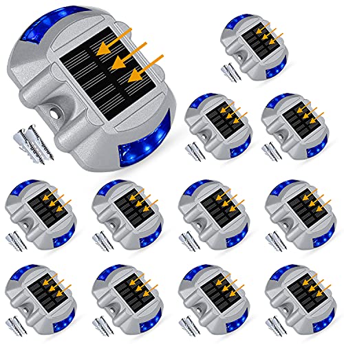 LEDMO Solar Deck Lights Solar Powered Outdoor Waterproof Dock Driveway Ground Marker Lights LED Bright Blue Wireless Security Warning Step Lights for Pathway Sidewalk Boat Deck Stair Yard 12 Pack