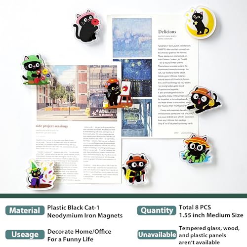 Set de 8 imanes decorativos de gato para refrigerador miniatura 2