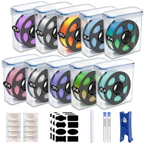 Bestery Filament Storage Box 10 Pack with Desiccants, Labels, 0.4mm Needles