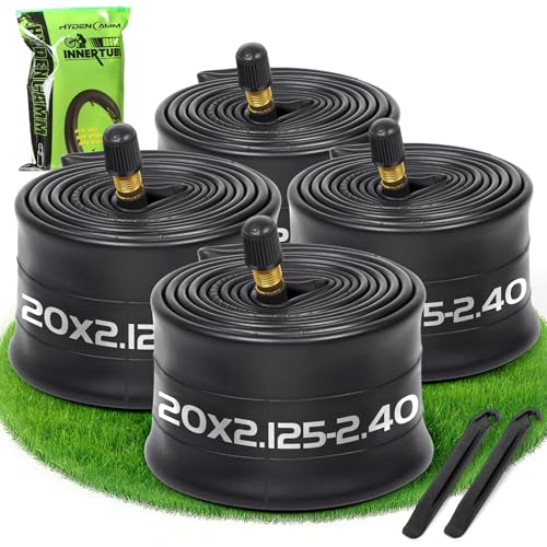 Hydencamm 4 Pack 20x2.125/2.40 Bike Tube 20 x 2.125 Bike Inner Tube with 35mm AV Schrader Valve Butyl 20x2.35 Bike Tube with 2 Tire Levers 20x2.125/2.20/2.25/2.30/2.35/2.40 for BMX/Road/City Bikes