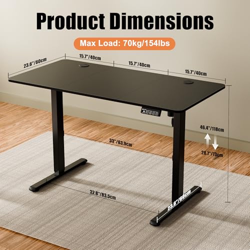 Image of ERGOMAKER Electric Standing Desk 120x60cm (47.2 inchx23.6 inch), Height Adjustable Sit Stand Desk with Splice Board for Home Office, Computer Desk Memory Preset (Black Frame + Black Desktop)