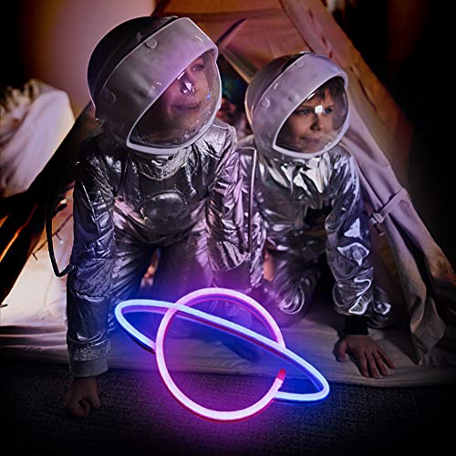 XIYUNTE Planet Neon Light Pink/Blue Led Signs Wall Decor, Battery or USB Operated Planet Lamp Blue Planet Neon Signs Light up for Home,Kids Room,Bar,Festive Party,Christmas,Wedding