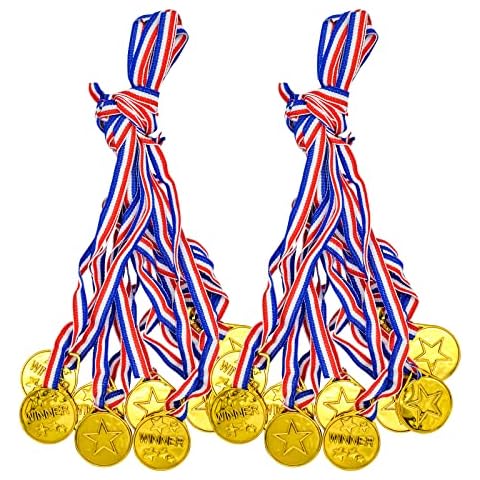 Bailinks Gold Winner Medals,20 Pieces Plastic Kids Children's Party Award Medals Party Favors with Neck Ribbons for Kids Sports,Performances, Competitions and Party Gifts Cover