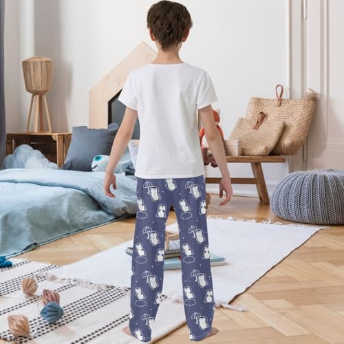 Boy's Pants Cartoon Penguin Doodle Jogger Pants Elastic Waist Long Bottoms Trousers with Pockets 6-14 Years3