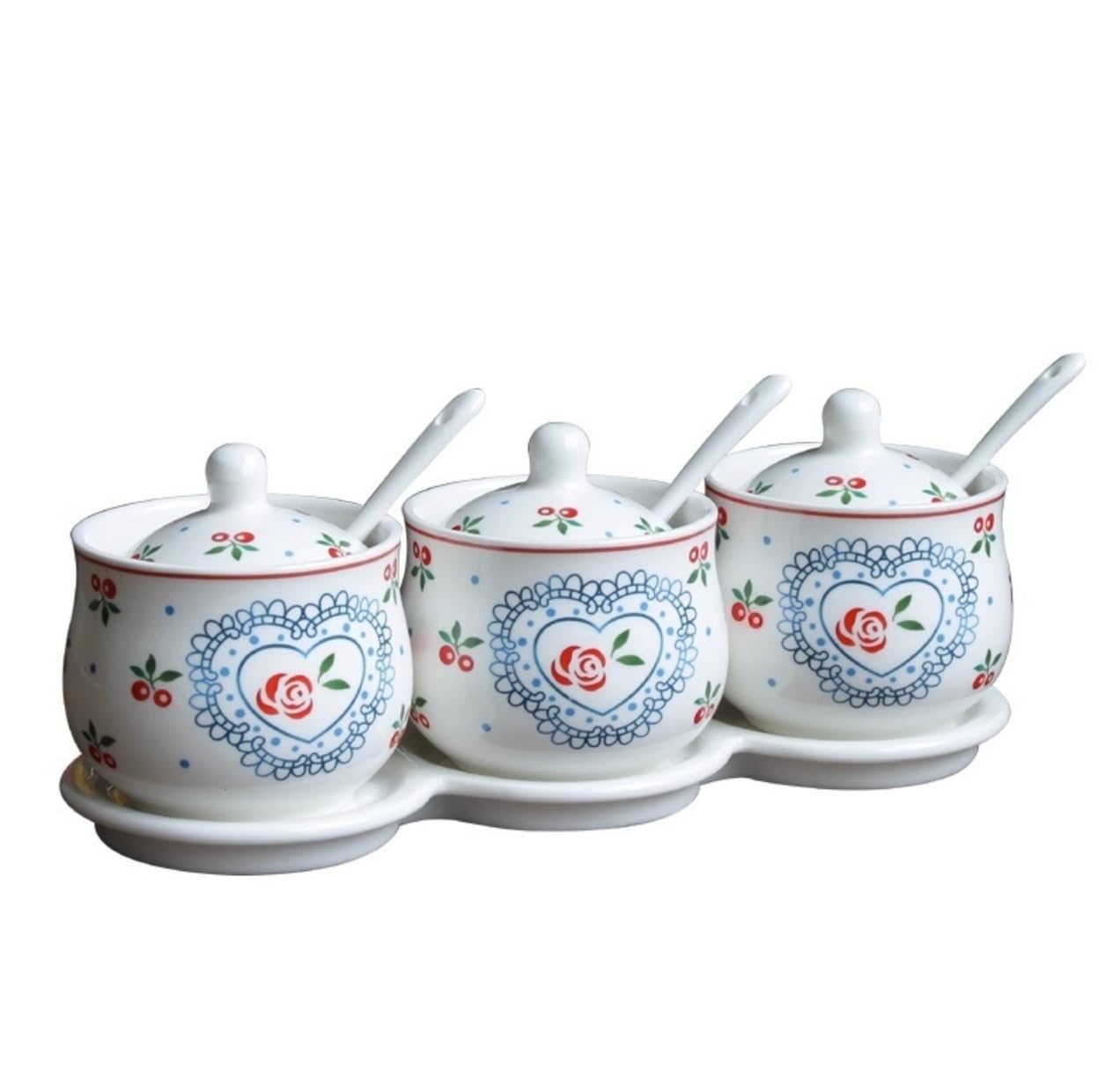 Salero Y Azucarero Cocina Juego De Recipientes Para Condimentos Cerámica Con Tapa Cuchara Y Bandeja, Tarro Para, Sal, Azúcar, Pimienta, Caja Especias, Bol, Cocina Casera Caja De Almacenamiento