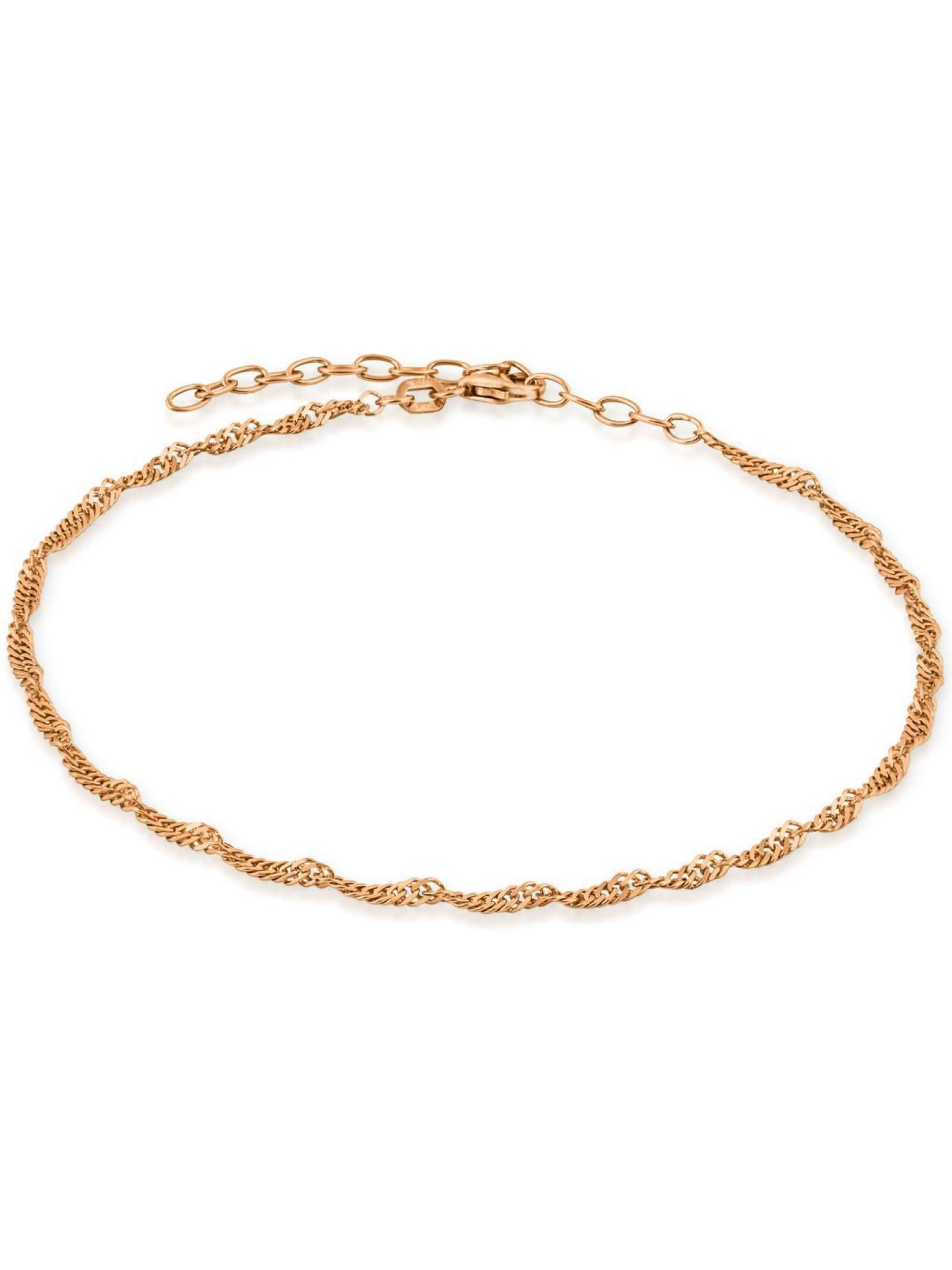 modabilé Damen Fußkette Roségold Vergoldet verstellbar 925 Sterling Silber Singapurkette (2,4mm Breit 23cm-28cm) ohne Anhänger Rose Gold Fußkettchen