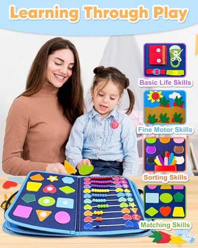 Image of Exorany Busy Board Montessori Toys for Toddler Boy Birthday Gifts, Busy Book Sensory Learning Toys for Toddlers, Toddler Boy Airplane Car Travel Toy Educational Activities