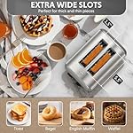 BUYDEEM DT420 2 Slice Toaster, Stainless Steel Toaster with Extra Wide Slots for Bagels, Muffins, High Lift Lever, 6 Shade Settings, Retro Sliver - Image 3