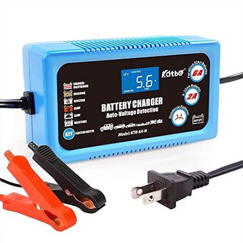 Katbo Battery Charger 12V 6V 6-Amp Auto-Voltage Detection Lead Acid Battery Float Charger Maintainer with LCD Display for car Batteries Lead-aicd, STD,Gel,SLA,AGM Cover