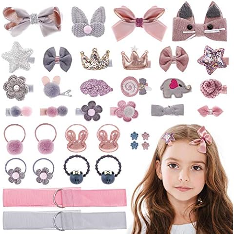 MELLIEX 36 Stück Haarspangen Set Mädchen, Baby Haarschmuck Haarschleife Klein Haarnadeln Kinder Haarklammern Set Kopfschmuck Rosa & Grau Cover