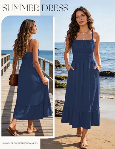 Image of GRACE KARIN Women's Summer Maxi Dress 2026,Smocked Ruched Bust Sundress with Adjustable Straps & Pockets-Beach Vacation Dress
