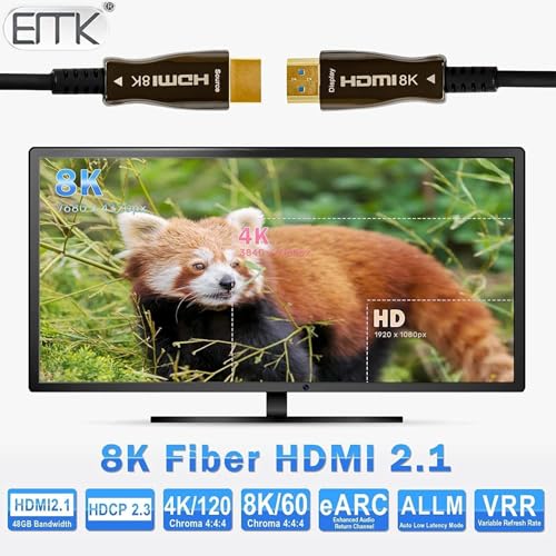 Image of EMK 8K 40 Meter HDMI 2.1 Fiber Optical Cable,10K Ultra High Speed HDMI Gen2 50m 48Gbps 4K,120Hz 8K,120Hz 10K,120Hz,eARC Dolby Vision Atmos HDR10 RTX 3080 /3090 PS5 Xbox Sony LG C9 /B9,