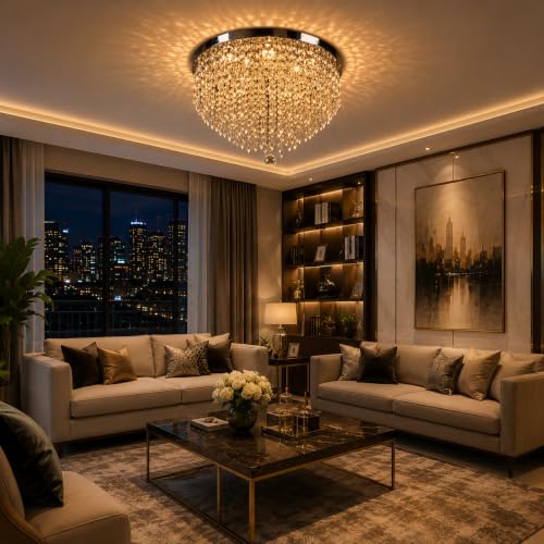 Image of Modern Chandelier Light Crystal Jhoomar Lighting Fixture Pendant Lamp LED Ceiling Lights for Hall, Living, Dining, Entryway (Stainless Steel, 63 Watt)
