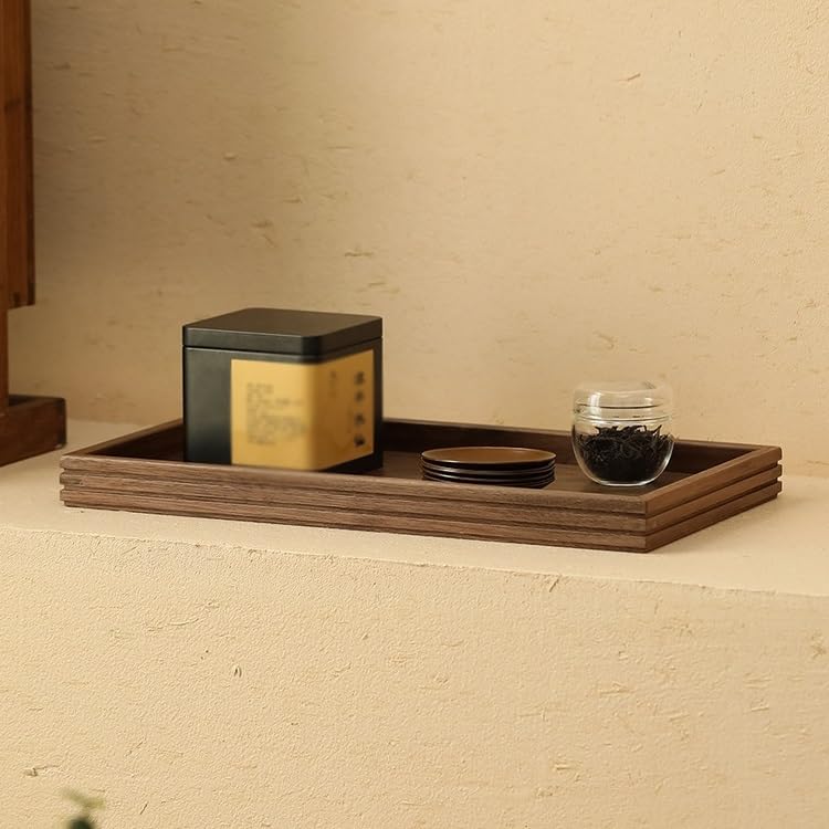 Bandejas Servir Comida Bandeja de Madera Maciza, Bandeja té Estilo japonés, Dulces Nogal Negro for el hogar, Juego for Restaurante Hotel, Larga Postre Mesa Cama