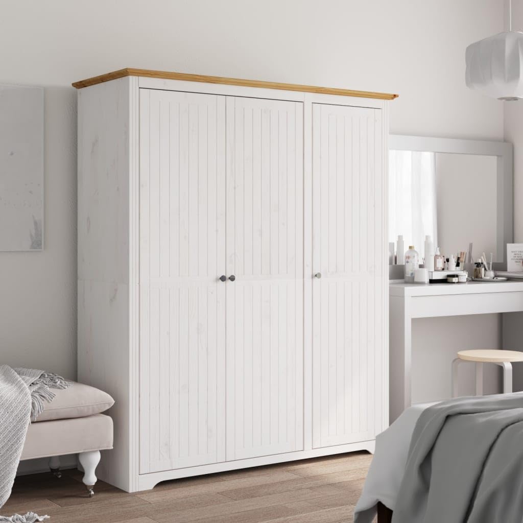 Szafa o dużej wytrzymałości w kolorze białym i brązowym - 151,5 cm Solid Pine Wood Storage Closet with Dust-Proof Doors for Bedroom nization & Stylish Fur Solutions