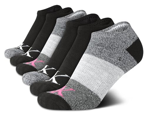Image of Calvin Klein Womens No Show Socks - 6 Pack Breathable Cotton Blend Athletic Performance Low Cut Running Socks for Women