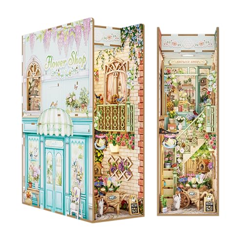 Tonecheer DIY Book Nook 3D Rompecabezas de Madera para Adultos, casa en Miniatura con luz Booknook, Juego de Manualidades, Regalos Personalizados para Mujeres y Hombres (Tienda de Flores)