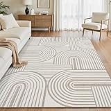 Beige Neutral 5x7 Area Rugs Textured Tufted Rugs for Living Room Bedroom Rug-Carpet Cream Ivory Washable Geometric Moroccan Modern Rug