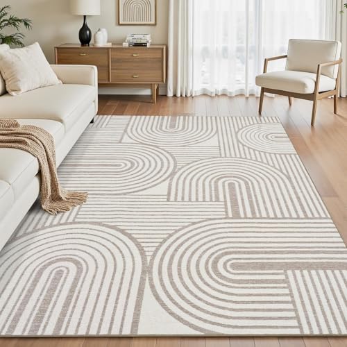 Beige Neutral 5x7 Area Rugs Textured Tufted Rugs for Living Room Bedroom Rug-Carpet Cream Ivory Washable Geometric Moroccan Modern Rug