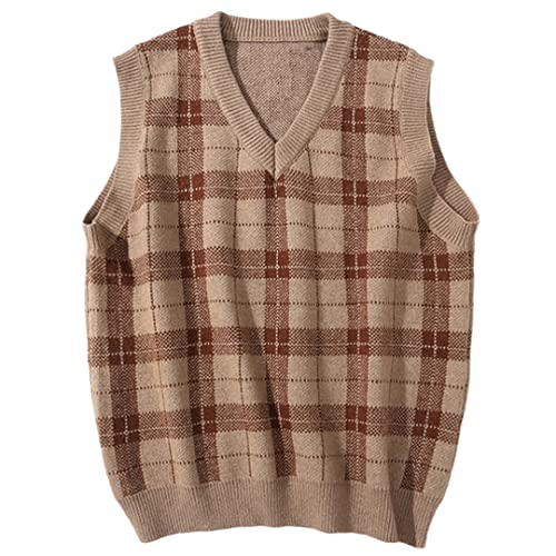 Autumn Streetwear Men Knitted Waistcoat Sweater Vest Vintage Lattice Sleeveless Vest