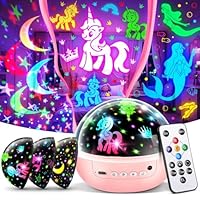 Unicorn Gifts for Girls | 3HD Films & 31 Colors & 360° Rotate & 3 Brightness Sensory Toys for 3 Year Old Girls Birthday Presents,Rainbow Unicorn Night Light Princess Toys Baby Gifts Age 1-10