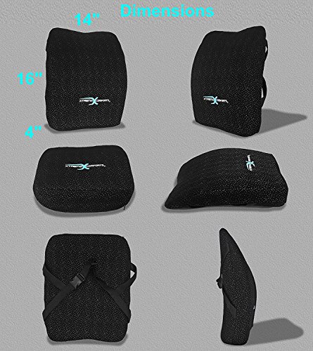 Xtreme Comforts Lumbar Pillow -100% Memory Foam Lumbar Cushion - Adjustable Strap/Carry Bag - Orthopedic Lumbar Support Pillow - Car Office Chair - Hypoallergenic Bamboo Washable Mesh Cover (3 Pack) - Thumbnail 2