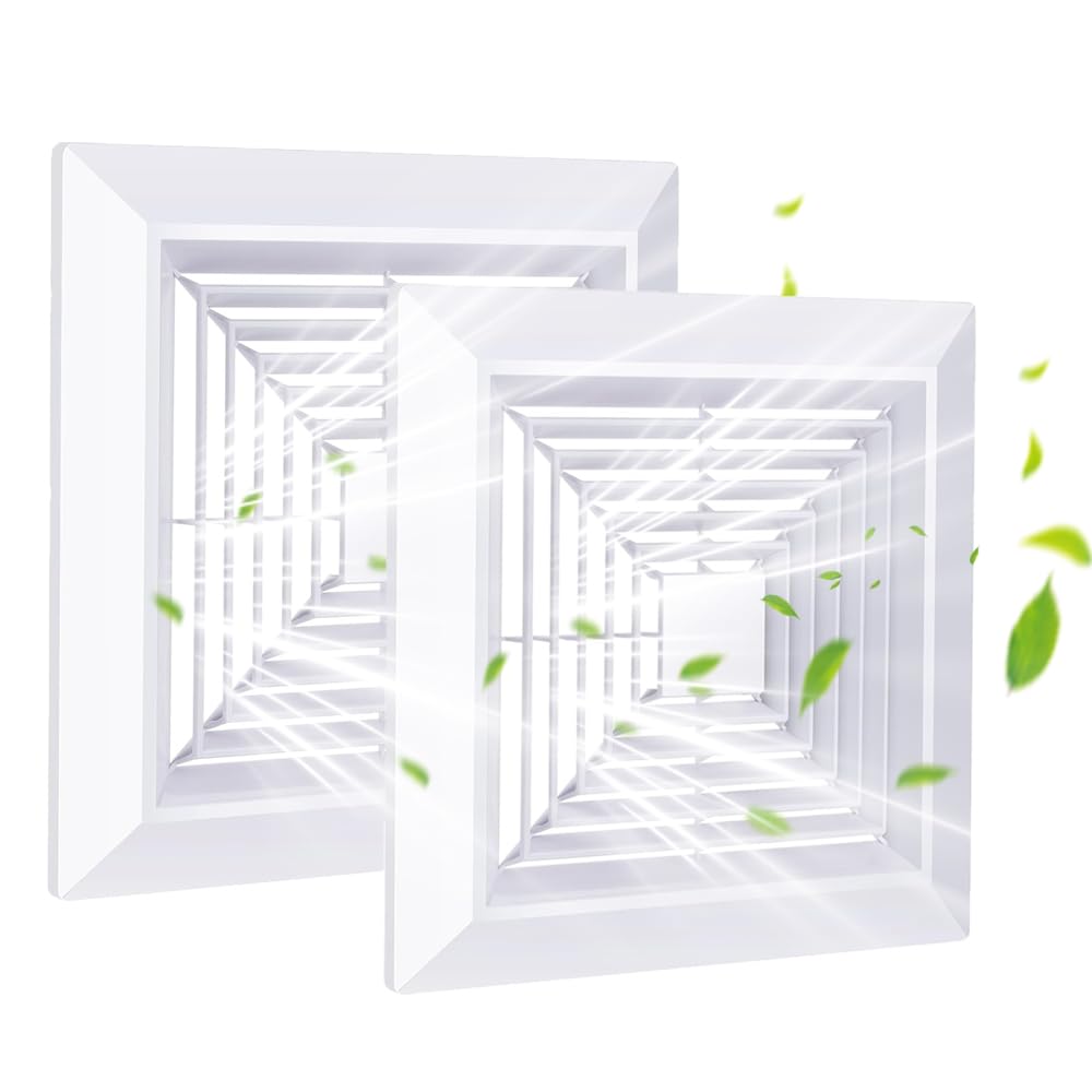 12x12 Bathroom Exhaust Fan Cover with Springs Replacement Parts for Square Ceiling or Wall-Mount Exhaust Fan, Bathroom Ceiling Fan Grille, Air Diverter, Ceiling Air Diffuser (2, 12x12 Inches)