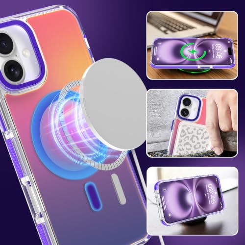 Image of Magnetic Case for iPhone 16 [Compatible with Magsafe] [Cute Fashion Fluorescent Design] [1 Screen Protector] Slim Translucent Matte Case for iPhone 16 6.1 inch 2024, Purple
