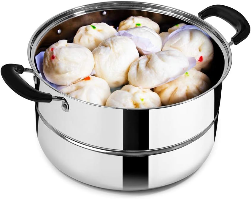 Joycook 3 Layer Stainless Steel Steamer Pot with Glass Lid (Small 10D x 14H)
