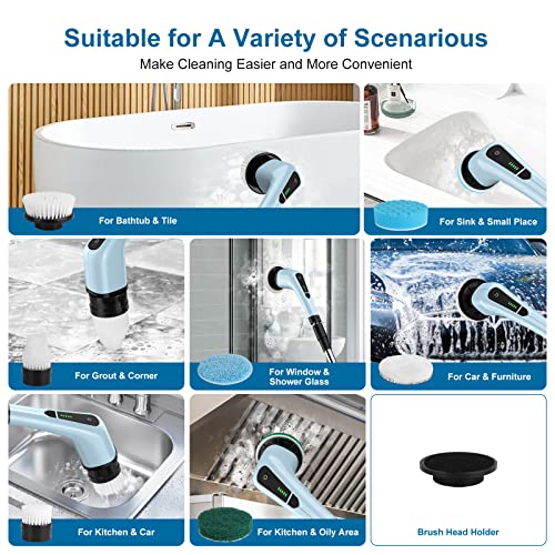 Electric Spin Scrubber, Electric Scrubber Brush Power Scrubber With Adjustable Handle And 7 Replaceable Brush Heads, Shower Scrubber For Cleaning Bathroom Kitchen Tub Tile Floor Wall #TOP6