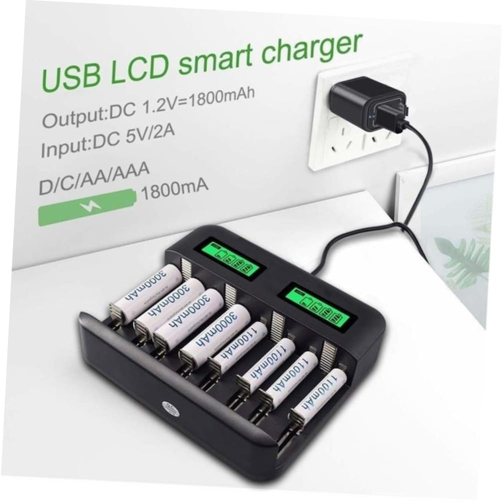 Cargador de Batería Inteligente USB de 8 Ranuras para AA y AAA