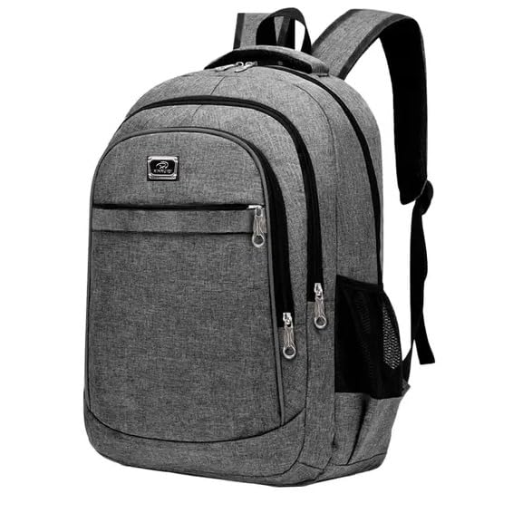 Mochila Escolar Unissex em Tecido Oxford, Grande Capacidade, Cinza, com Múltiplos Compartimentos e Alças Acolchoadas