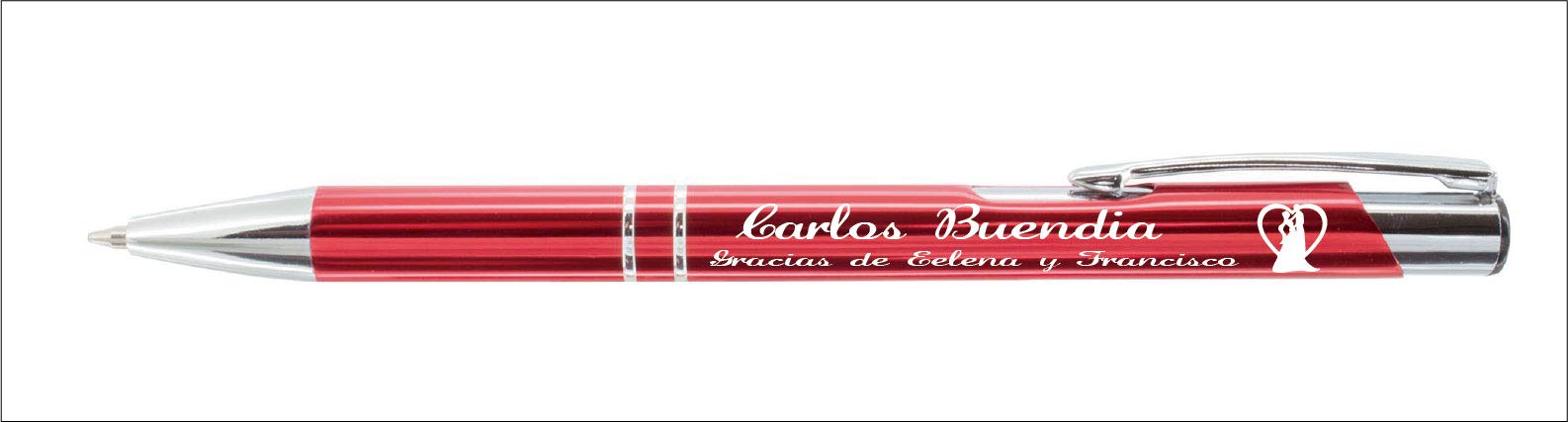 regalo grabado 24 Bolígrafos Metálicos Personalizados con Texto Individual | Pack de 24 bolígrafos metálicos con grabado láser individual en primera línea y común en segunda. Tinta azul tipo jumbo.
