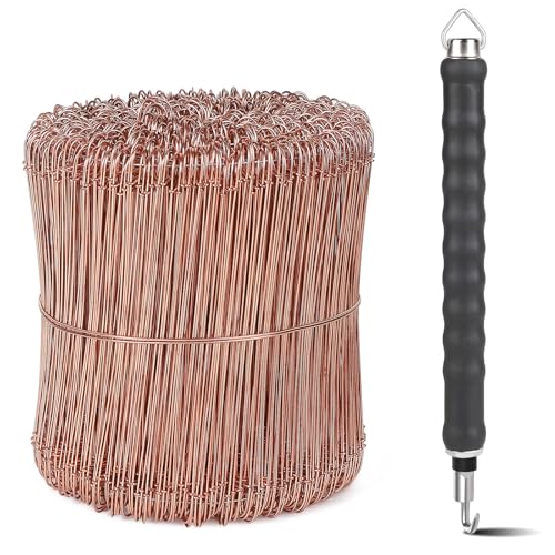 CPROSP Ligature Fer a Beton Cuivré (1000pcs) avec Torsadeuse, Ligatures à Boucle 160mm et Ligatureuse 30cm, Torsadeuse fil de fer pour Lier les Armatures, Construction de Clôtures et Fleuristerie