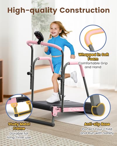 Image of Kids Treadmill, Treadmill for Kids Manual with Handle Bar Up to 165Lbs Capacity, Upgraded Kids Exercise Equipment with 2 Adjustable Incline Mode & 4 Level Upright Height