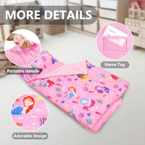 Image of Primlect Toddler Nap Mat with Removable Pillow and Fleece Blanket, Extra Large 55''x35'' Sleeping Bag, Washable, Light, Easy to Roll up, Perfect for Daycare, Preschool, Kindergarten, Travel