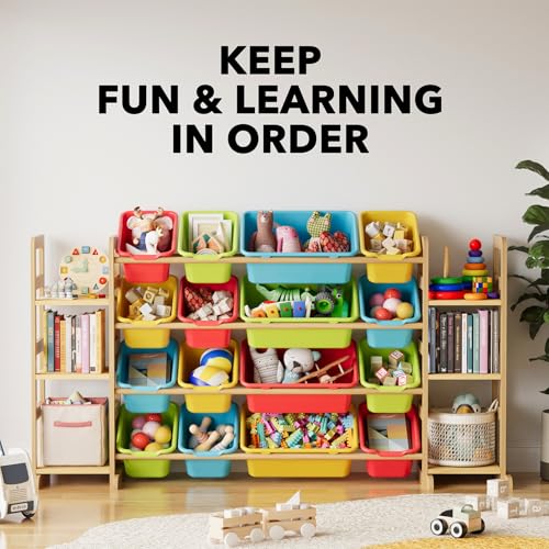 Image of SpaceAid Toy Storage Organizer with 6 Shelves and 16 Bins, Toy Organizers Storage Bookshelf, Kids Bin Shelf Toys Box Bookcase for Bedroom Playroom Organization Room Decor, Multi-Colored