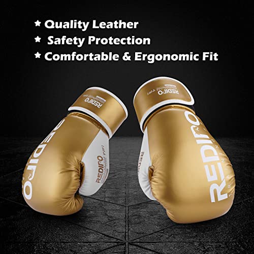Redipo Boxing Gloves For Men & Women, Premium Leather Sparring Heavy Bag Training Gloves, Pro Punching Bag Gloves For Muay Thai, Kickboxing, Mma (Gold, 14Oz) #TOP4