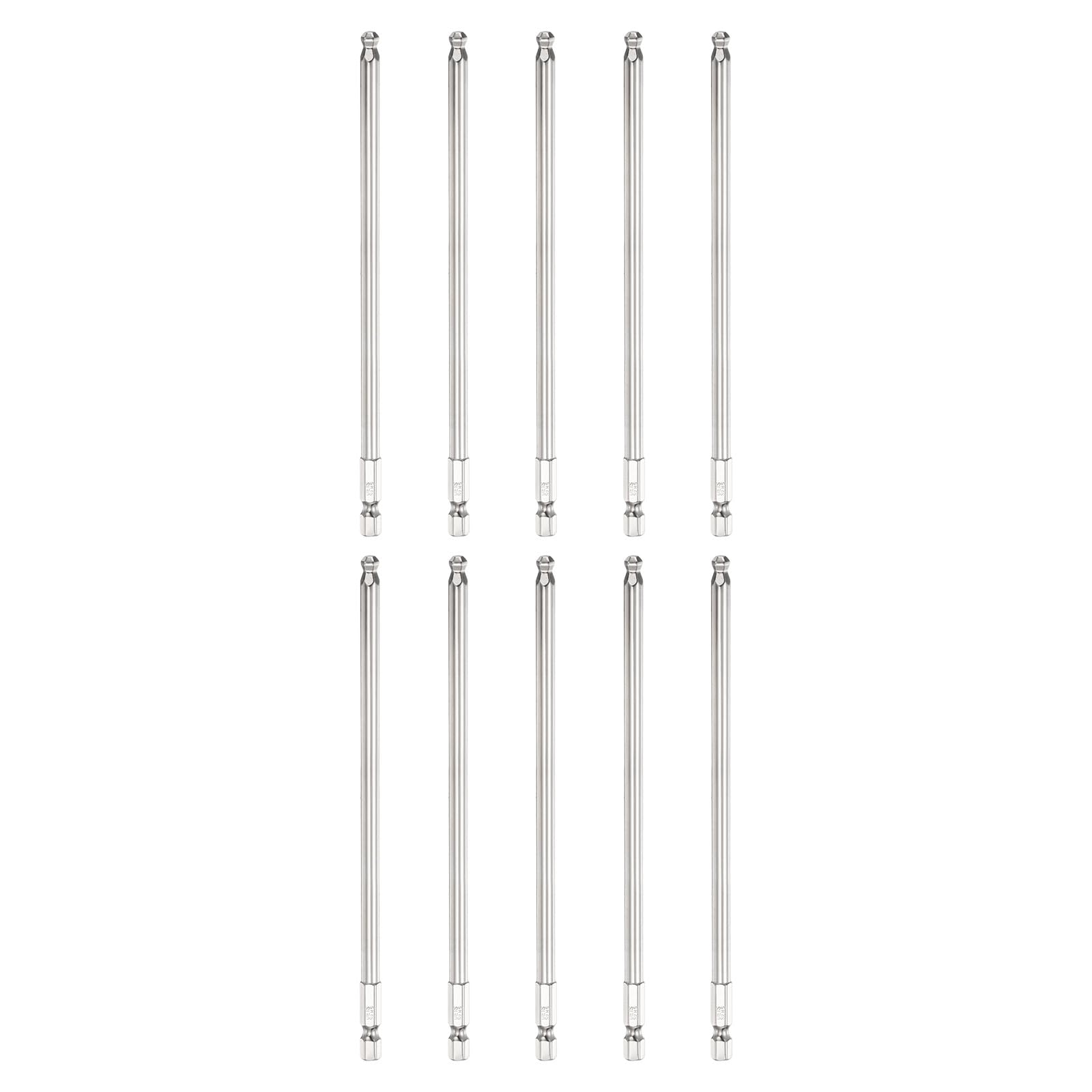 sourcing map 10pcs Ball End Hex Screwdriver Bit H5 (5mm) Head 1/4" Hex Shank 150mm (6") Long Magnetic S2 Steel Metric Screw Driver Drill Bit Wrench Socket Power Tool