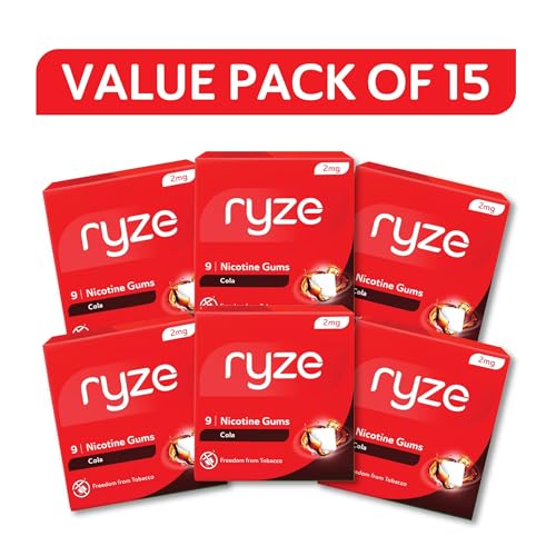 Image of RYZE Nicotine Gum 2mg | 2mg Cola Nicotine Gum | Pack of 15 (135 gums) | Easy on Throat | FDA Approved | Sugar Free | Teeth Whitening Properties