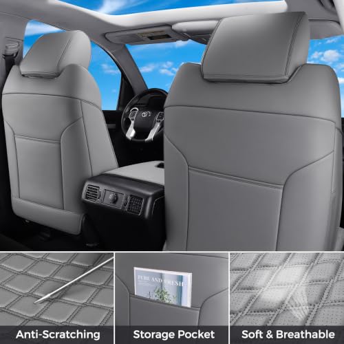 Image of Huidasource Tacoma Gray Seat Covers, Nappa Leather Front & Rear Truck Seat Cushion Cover Fit for 2nd Gen Toyota Tacoma 2005-2015 Double&Crew Cab Base Prerunner SR5 Limited TRD Sport(Full Set /Gray)