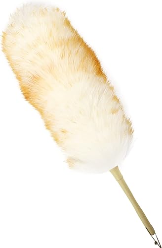 Plumero de lana de cordero para limpieza de ventanas, muebles de computadora, TV, pantallas de computadora, estanterías, mango de madera maciza,