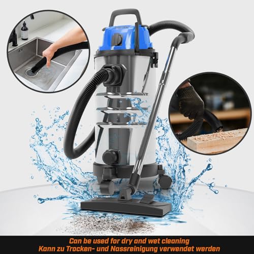 Foto von TIMBERTECH® Industriestaubsauger-2300W Leistung, 30L, mit Blasfunktion, 3 Filter, Edelstahlbehälter, Farbwahl-Nass-Trockensauger, Industriesauger, Mehrzwecksauger, Multifunktionssauger (Blau)