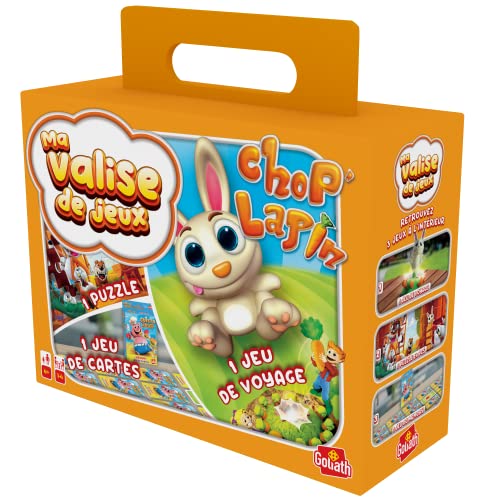 Valisette Multi-Jeux Chop' Lapin - Jeu de Société Enfants - A partir de 4 ans - Jeu de Voyage en Famille Avec 1 Jeu de Cartes , 1 Puzzle et Chop Lapin - Facile à transporter - 1 à 4 Joueurs
